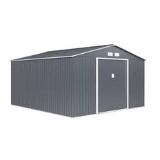Metal garden shed 12.99 m² - 340 x 382 x 210 cm - NEPTUNE - Anchoring kit included, 2 sliding doors - Grey
