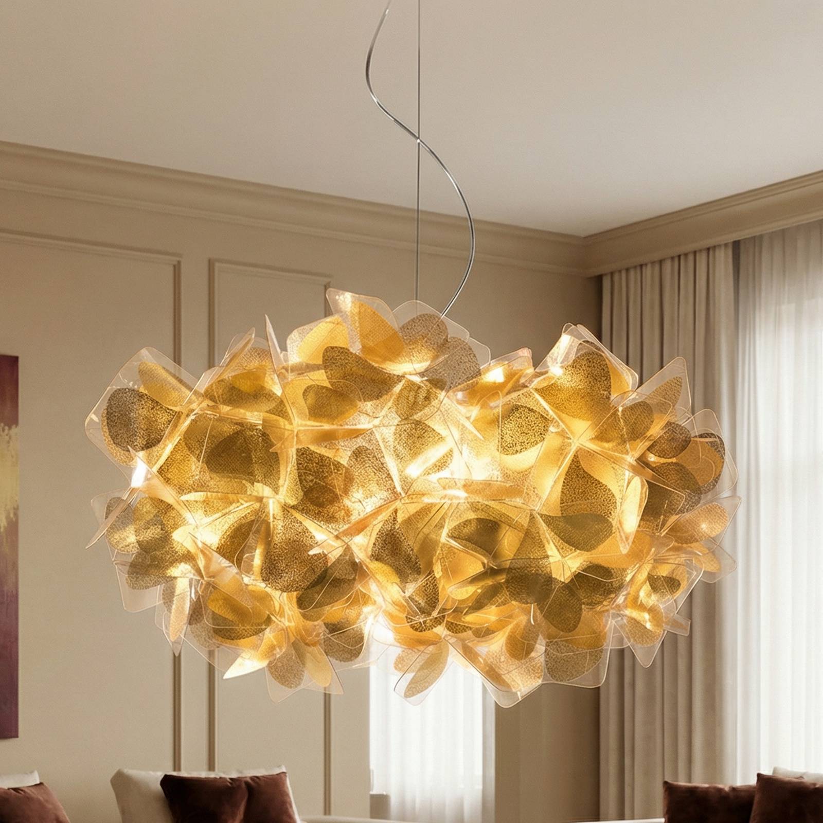 Slamp Design pendellampa Clizia Mama Non Mama, dimbar, Mässing / guld, Vardagsrum / matsal, Syntetmaterial, Design, Pendellampa
