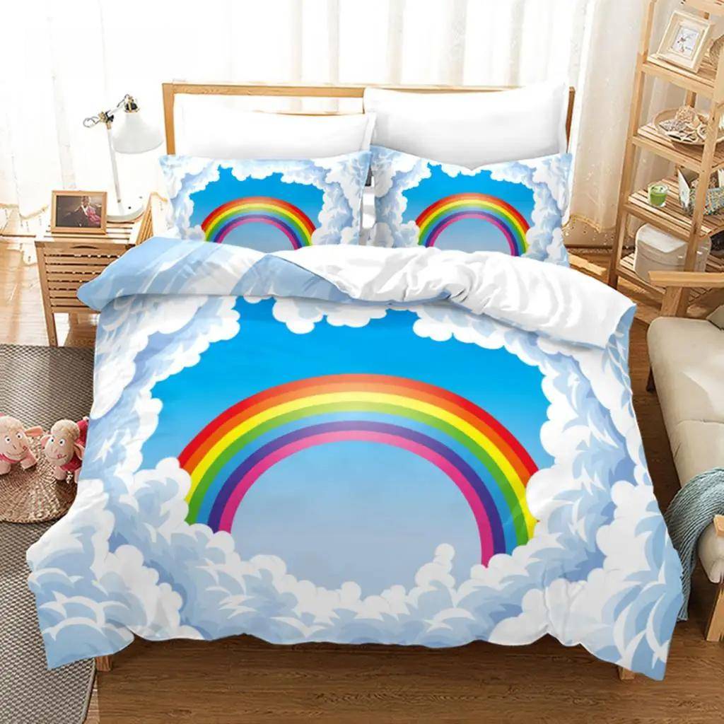 Trendiga pastellfärger regnbåge Sängkläder Set Baby Barn Påslakan 150x210 135x200 Med Örngott Och Dragkedja 150x200cm 3pcs