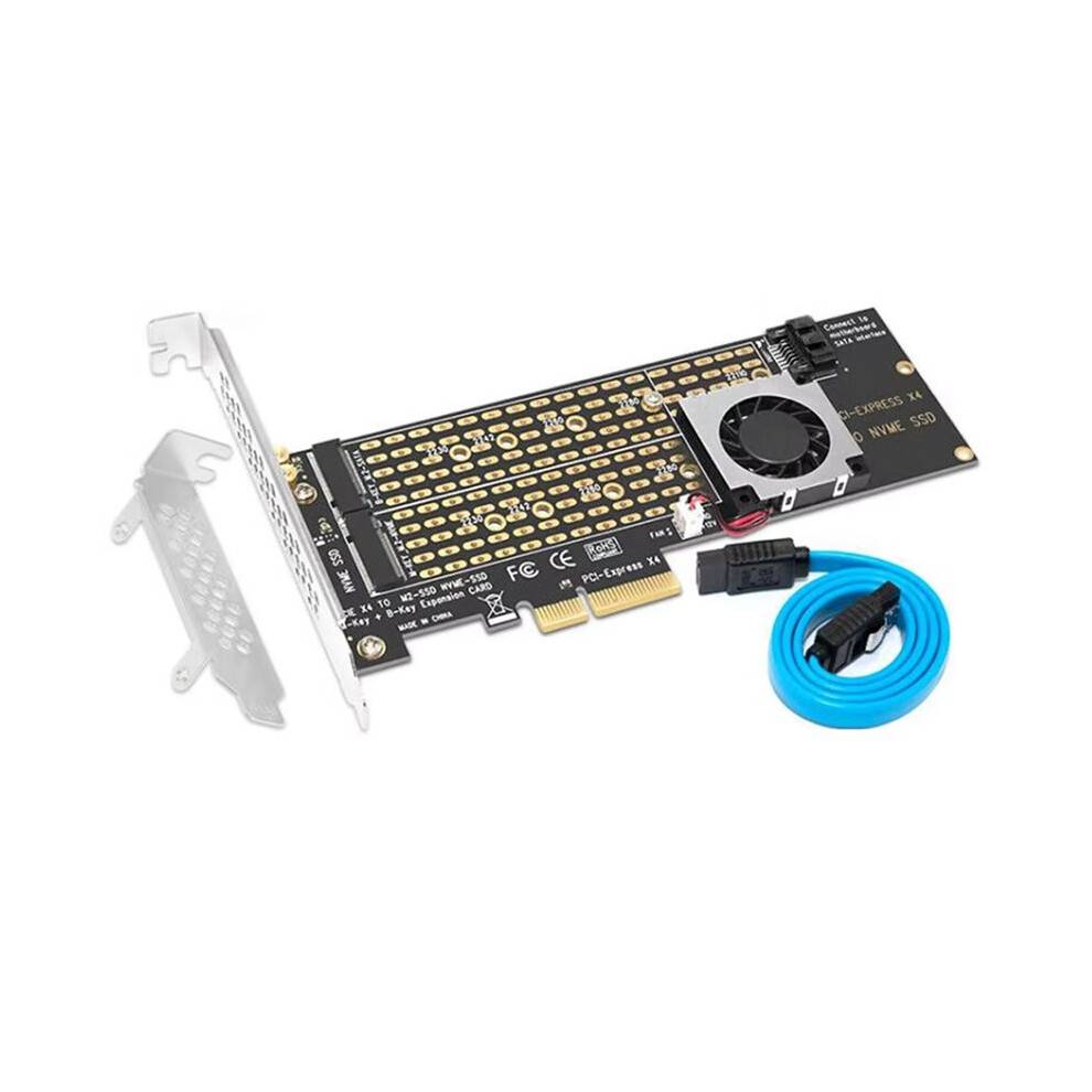 M.2 NVMe Adapter SSD to PCIe Card Key M Key B with Fan SATA3.0 Cable PCIE to M2 Adapter for 2230 2242 2260 2280 22110