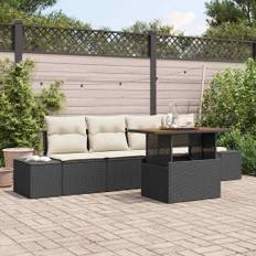 vidaXL Havesofa Sæt med opbevaring 5 pcs Sort Poly rattan