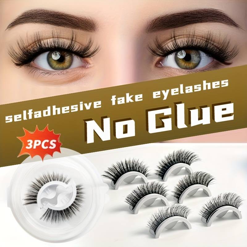 Self Adhesive False Eyelashes 3 Pairs Set - Pre- Reusable Natural Fluffy Lashes, Lightweight And Easy To Apply, Unscented Fake Lashes Multi-style