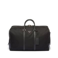 Prada - duffelväska med logotypmärke - herr - läder/återvunnen nylon/återvunnen nylon - OS - Svart