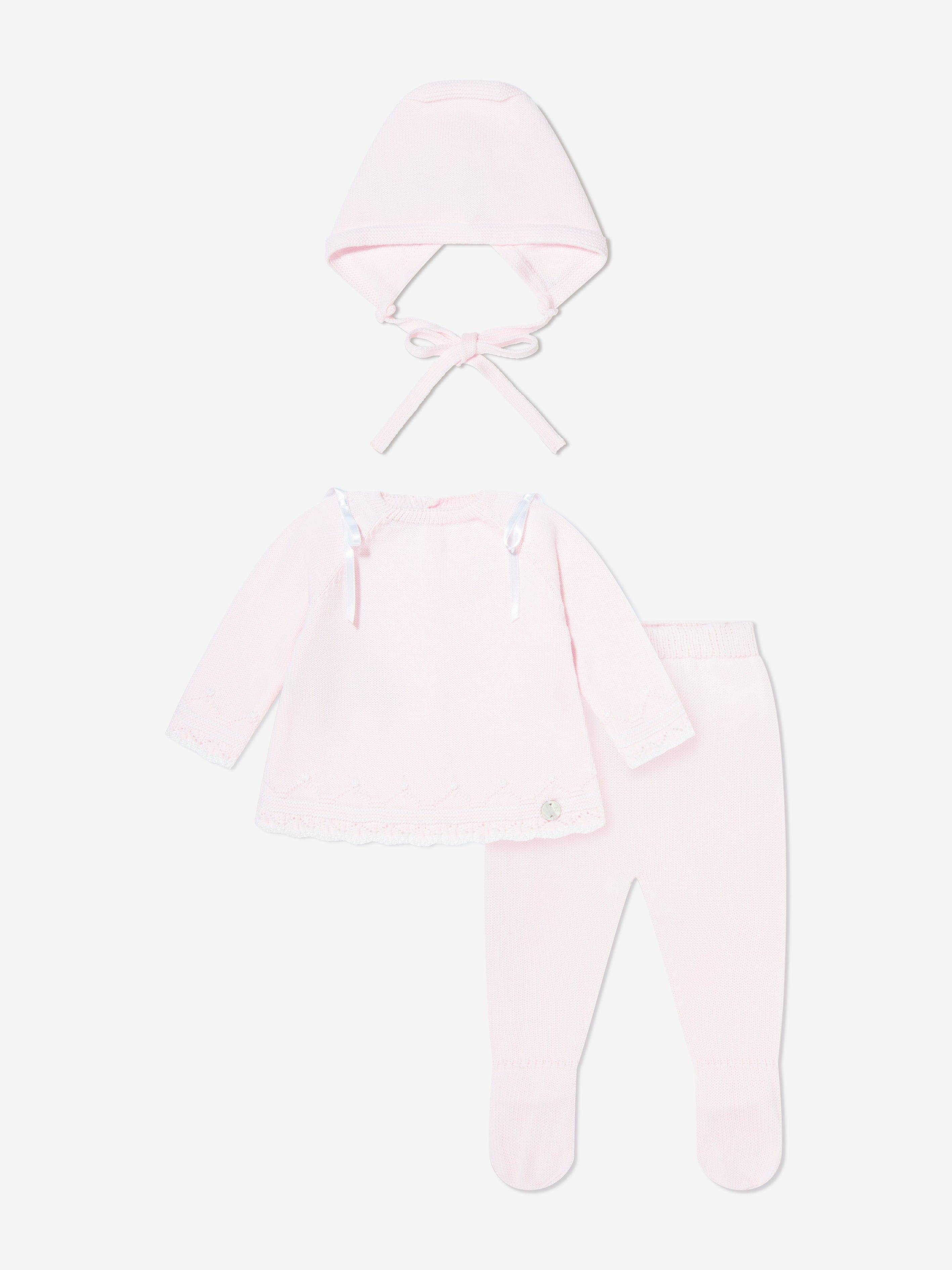 Paz Rodriguez Baby Girls 3 Piece Cotton Knit Set in Pink - Pink / 0 - 3 Mths (0 - 3 Mths)