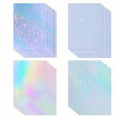 20 Sheets Holographic Sticker Paper Clear Vinyl Self Adhesive Waterproof Rainbow Transparent Overlay Film A4 Size Holographic Overlay With 4 Styles Mixed Star Rainbow Sparkle Broken Glass