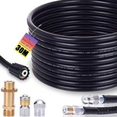XIIW Rörrengöringsslang set 30 m, 200 bar inklusive M22-adapter, munstycken styva + roterande för Kränzle Kärcher K2, K3, K4, K5, K6, K7 högtryckstvätt universell rörrengöringssats, högtrycksslang