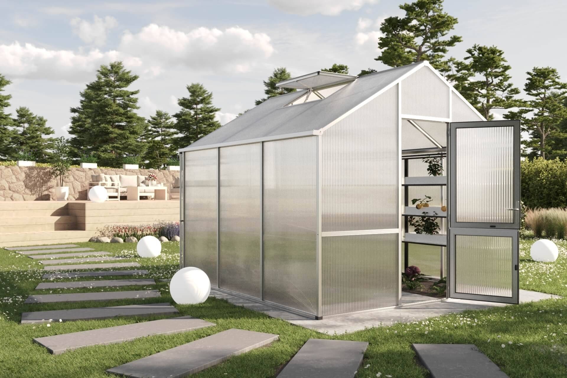 Isolerat växthus 9,6 kvm | 16 mm kanalplast – KGT Dahlie III Antracit - Antracitgrå