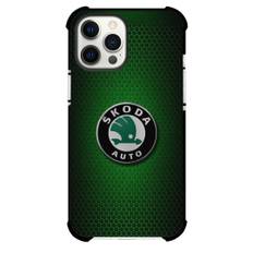 Skoda Phone Case For iPhone Samsung Galaxy Pixel OnePlus Vivo Xiaomi Asus Sony Motorola Nokia - Skoda Logo On Green Hexagonal Honeycomb Background