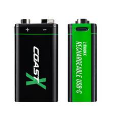 Coast USB-C genopladelig batteri med ladekabel, 9V, 2 stk.