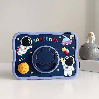 iPad-fodralhållare 360° roterande söt tecknad astronaut silikon surfplattaskydd för fallskydd - Marinblå (Multi-size)