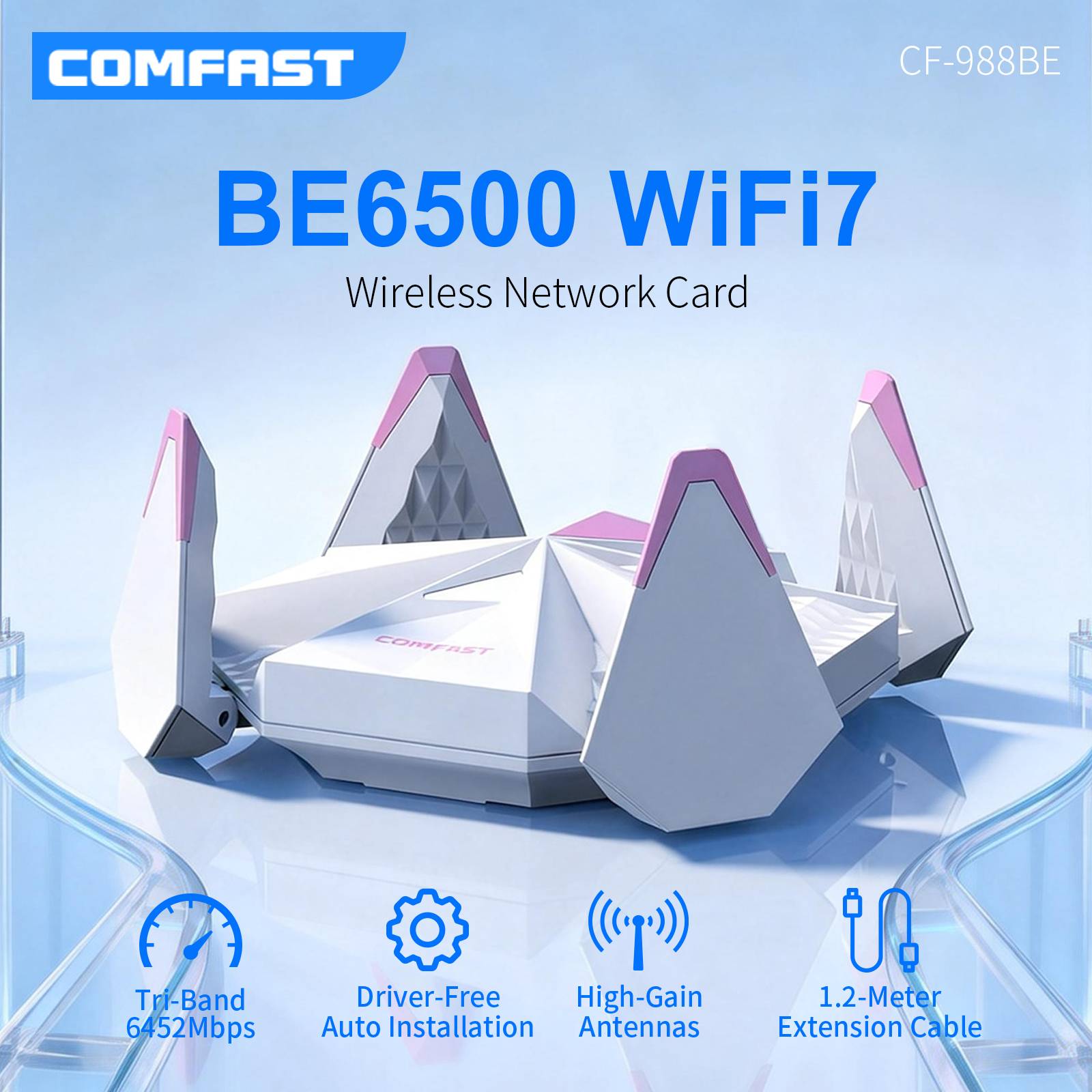 COMFAST 5374M/6500bps Wifi 7/Wifi 6 Wi-Fi Adapter 2.4&5.8&6GHz USB Wi-Fi Card 4×2dBi Antennas Network Card for Windows 10/11 Gam