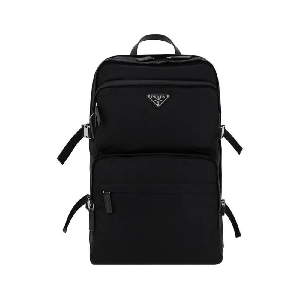 Prada Re-Nylon og Saffiano læder rygsæk - Tasker - Herre - Sort - ONE SIZE - Læder