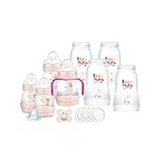 MAM Easy Start nappflaskset, anti-kolik, 8 flaskor i storlekarna 130 ml, 160 ml och 260 ml, 1 start Nano, 4 tätningsskivor, 1 extra mjuk pip och handtag, färg rosa, 730 g