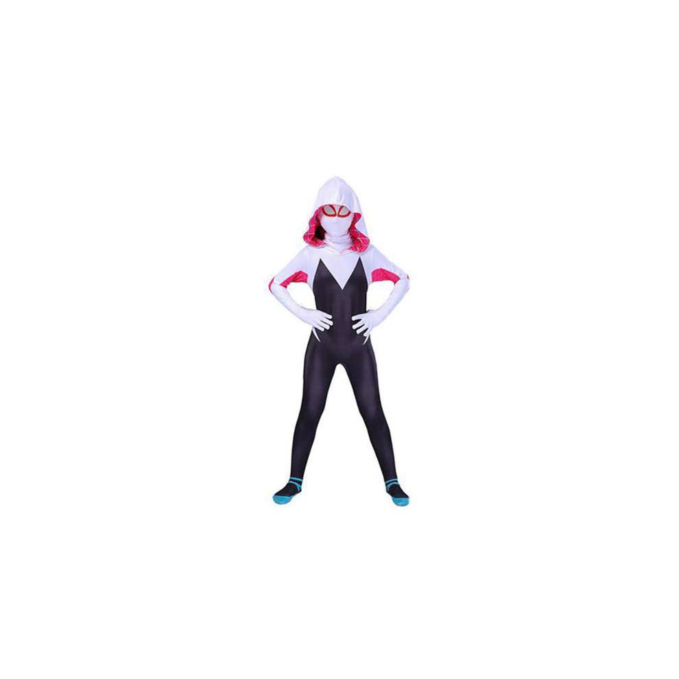 (9-10 Years) Kids Girls Spider Gwen Stacy Costume Spiderman Cosplay Jumpsuit Hoodie Bodysuit cm