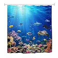 Goodbath Extra långt duschdraperi, 220 droppe, antimögel under havet, vattentäta badgardiner för badrumsbadkar, 180 x 220 cm, ljusblå