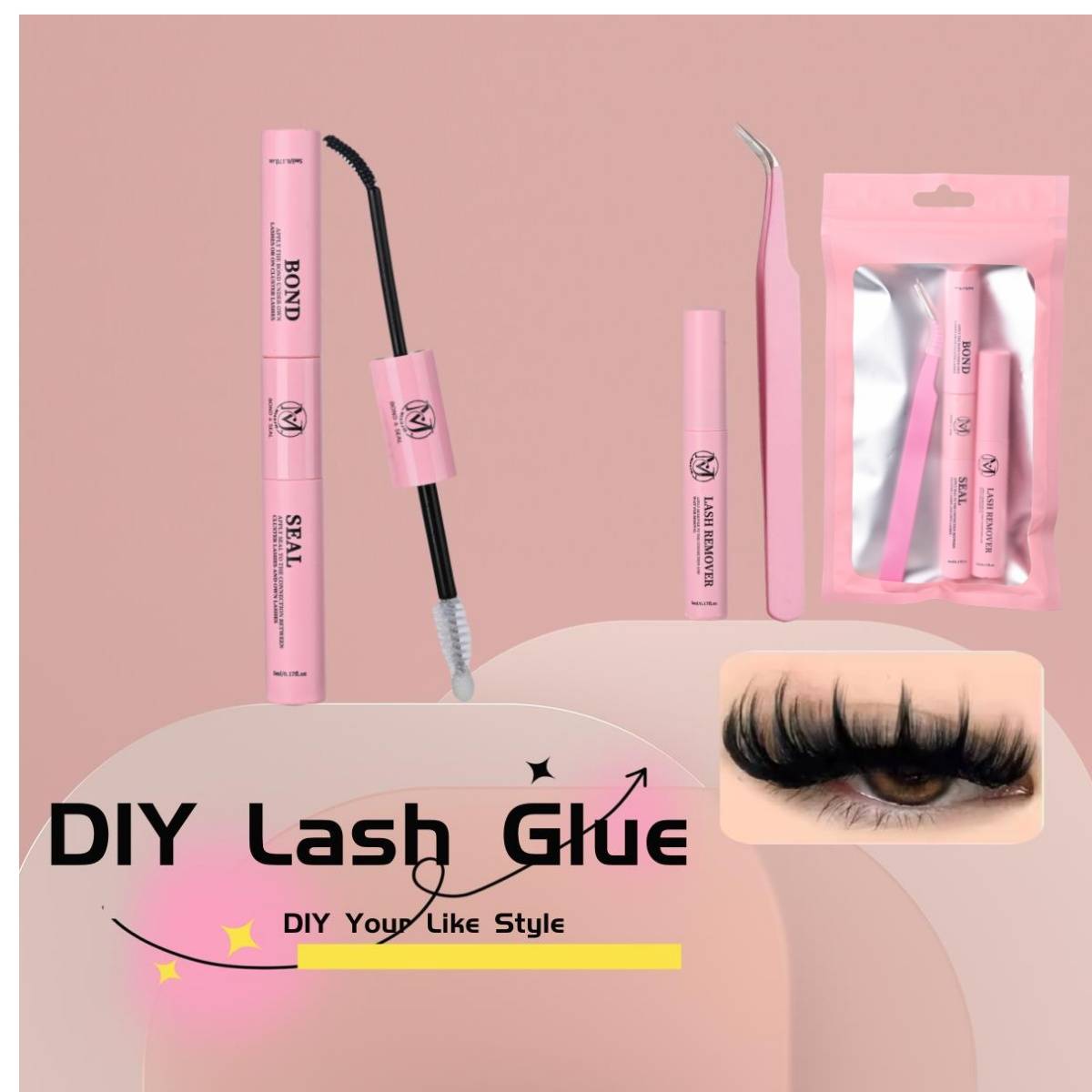 Lash Cluster Glue, Lash Bond and Seal 10ml Bond & Seal Eyelash Glue 2 in 1 for Clusters, Eyelash Adhesive Black Long-Lasting
