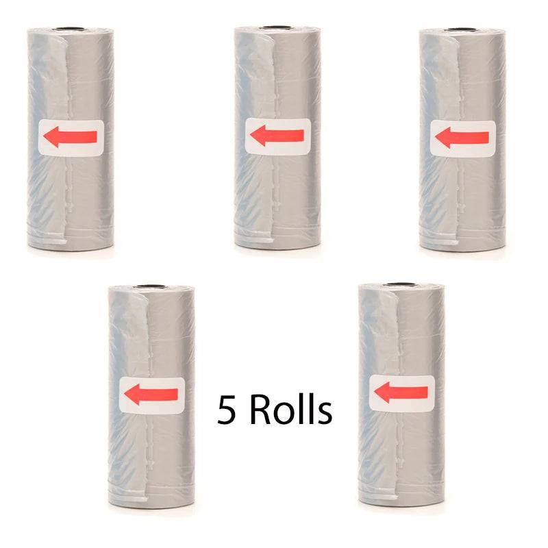 Dog Poop Bags with Dispenser and Leash Clip - Silver 5Rolls