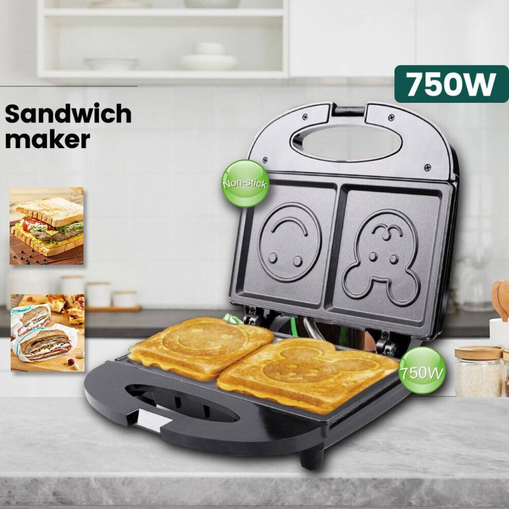Våffeljärn med uttryckssymboler och uttryckssymboler, mini, praktiskt för hela familjen, 750 watt, ej brandfarligt P