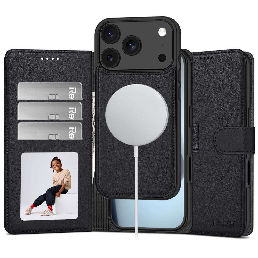 Tech-Protect Wallet MagSafe-etui til iPhone 17 Pro / 18 Pro – mat sort.