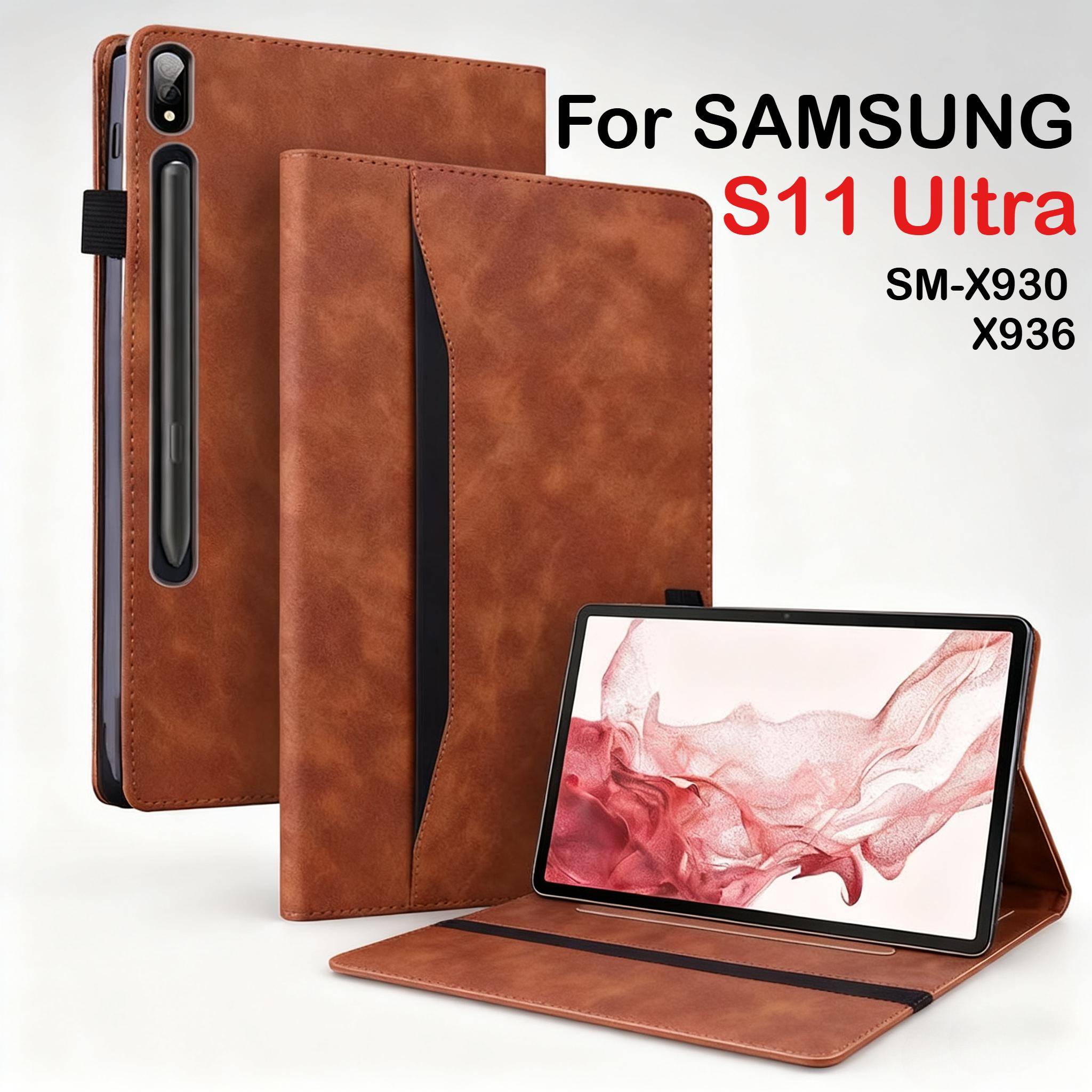 Läderfodral för Samsung Galaxy Tab S11 Ultra SM-X930 X936 S10 Lite FE Plus 13.1 2025 14.6   med Kortplats Stativ Funda
