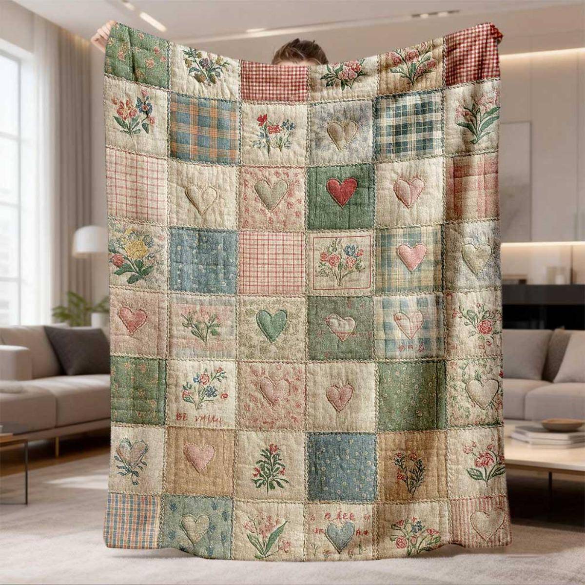 2026 Nyhet Flanellfilt 1 st Vintage Lapptäcke Blommig Quiltad Filt Mjuk Flanell Hela Säsongen Sängöverkast med Pastell & Flerfärgat Lapptäcke Desi bei