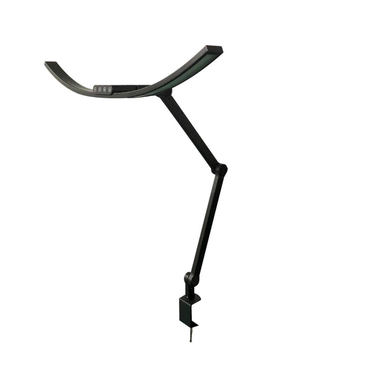 Böjd skrivbordslampa - Med svängarm och hållare - 1600 lumen - Svart
