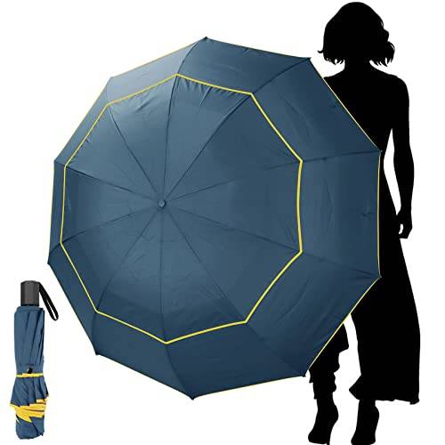Kalolary Extra Large Golf Paraply Vikbart Paraply Regntätt Kompakt Oversize, Dubbla Canopy Ventilerade Vattentäta Stick Reseparaplyer för kvinnor och män Hemmabruk (blå)