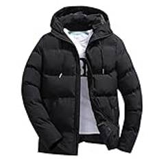 SAUTRV Pufferjacka för män med huva, dunjacka med huva, varm quiltad vinterjacka, vindtät, vattentät jacka med huva, truckerjacka för utomhusbruk, Svart, 3XL
