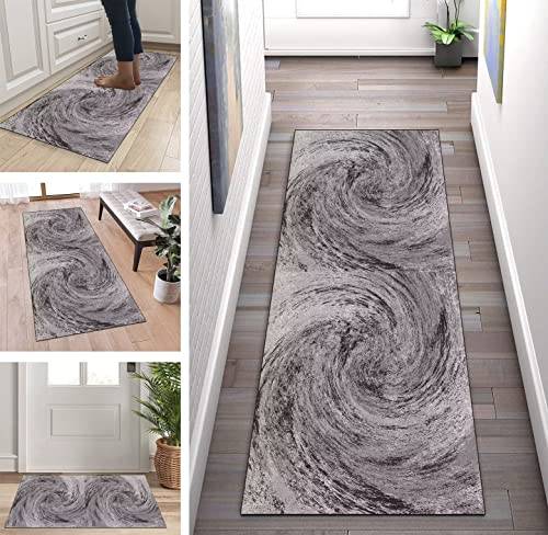 ZUZEKU Kökslöpare, tvättbar, halkfri, grå, 50 x 200 cm, halllöpare, korridor, gångmatta, köksmatta, sovrum, matsal, polyester, metervara, anpassningsbar