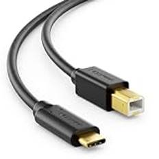 deleyCON 2m USB C Skrivarkabel (för Skrivare, Skanner, MIDI) USB-C till USB-B-Kabel för Samsung Epson HP Canon Brother iPhone 16 15 Notebook Tablet PC MacBook