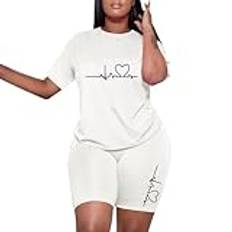 Latex bikini kvinnor 2024 shorts set kärlek tryck EKG kortärmad t-shirt och shorts casual kostym baddräkt damer, Vit, 3XL