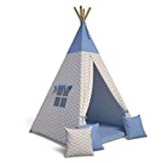 Best For Kids lektält tipi tält indianer wigwam för barn med tillbehör (sicksack blå)