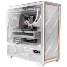 ANTEC FLUX PRO White is a cooled full tower PC case using tempered glass panels and wood.