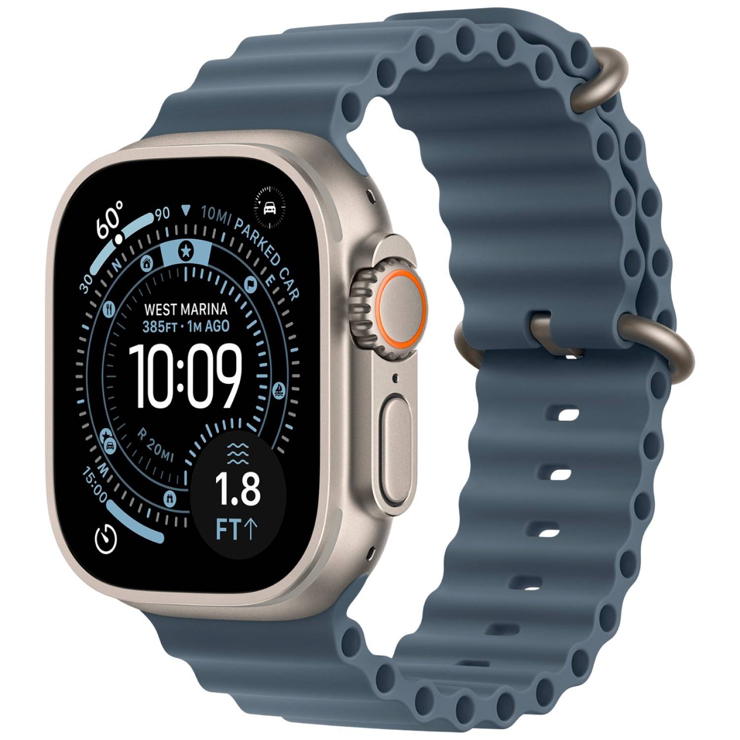 Apple Watch Ultra 3GPS + Cellular49mmNatural Titanium Anchor Blue Ocean Band MEWH4 - Unisex - 49 mm - Smartklocka - Quartz med laddare - Svart (42/44/45/49 mm)