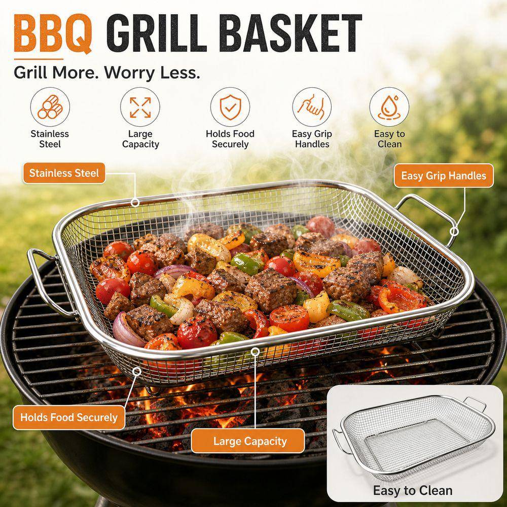 Finmaskig Grillkorg i Rostfritt Stål Grillbricka Rostning av Kött och Grönsaker