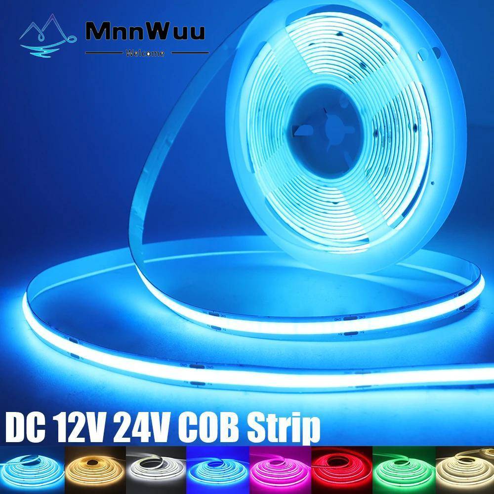 COB LED Strip Light 12V 24V High Density Linear Lighting 320/480LEDs/m Flexibel FOB COB LED Light Tape RA90 Warm Nature Cool White