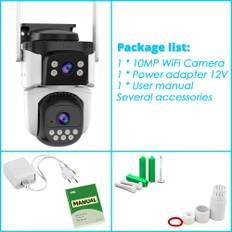 EU Outdoor Wireless 360° Surveillance Camera Wifi 10MP Dual Lens Two Screens Security IP Camera Waterproof Smart Home PTZ CCTV 10MP NO SD Card