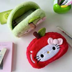 Cute Japanese Style New Apple Hello Kitty Cat Plush Cosmetic Bag, High-Quality Makeup Storage Pouch Autumn University Essentials Travel Essentials For - Multicolor - Green Apple Kitty Cat,Red Apple Kitty Cat