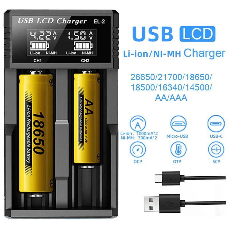 Universal batteriladdare med LED-indikatorkabel 3,7V Smart snabbuppladdningsbar litiumbatteriladdare för 18650 26650 14500 black