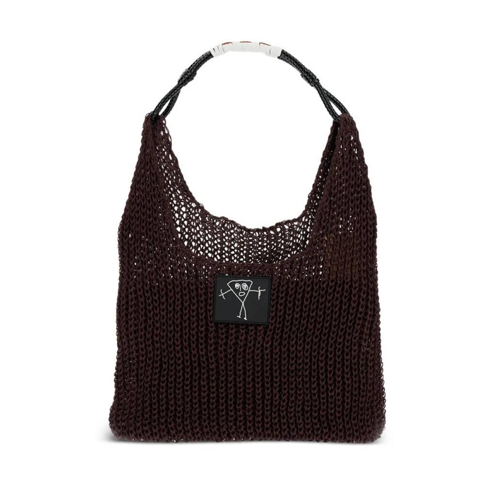 PLAN C Flettet Håndtag Mesh Skuldertaske - Tasker - Dame - Brun - ONE SIZE - Uld