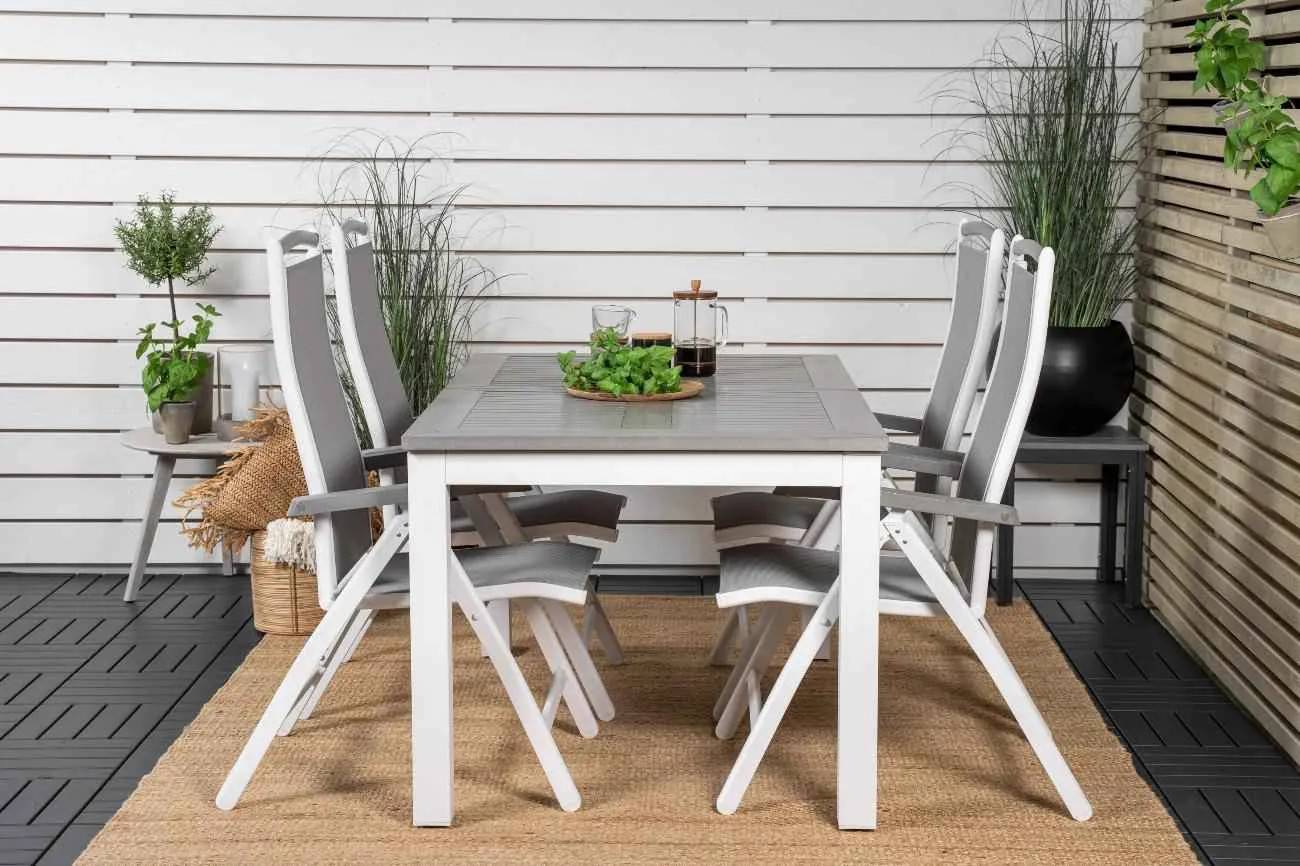 Albany & Albany - 90×152 cm med 4 stolar - Matgrupper utomhus - grå/vit