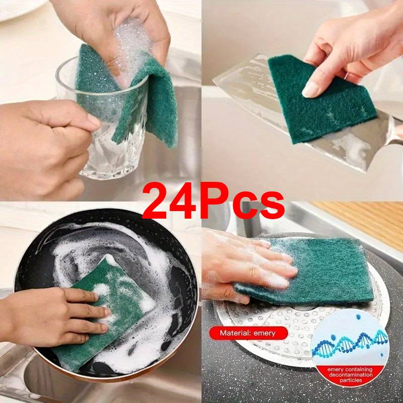 TEMU 24pcs Of Green Microfiber Cleaning Sponges, Vintage Style, Polyester Kitchen Scrubbers, Dish Brushes, Pot Cleaners, , Machine Washable, Rectangular Shape, Suitable For Home Kitchen Use