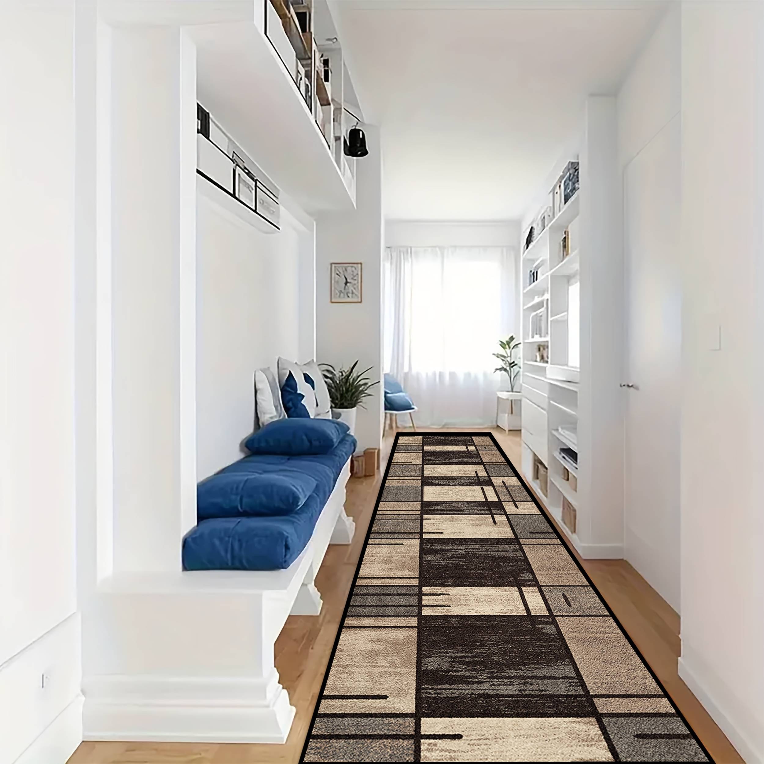 TEMU 1pc, Vintage Checkered Geometric Style Hotel Welcome Runner Carpet, Easy To Clean And Kitchen Rug, Comfortable And Thick Living Room Area Rug, Villa Entrance Non-slip Mat.