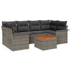 vidaXL 7-delt Have Sofa Sæt med Puder Grå Poly Rattan Akacie, vidaXL 2-sæders Have Sofa med Opbevaring & Puder Grå Poly Rattan