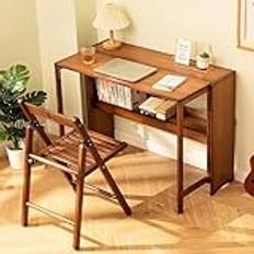 01,83cm,RVUEM Bamboo Folding Desk, Mid Century Modern Desk, Study Desk, Student Writing Desk, with Storage Shelf, for Home Office Bedroom Small Spaces