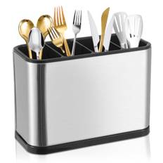 4 fack bestickhållare, bestickhållare bord, redskapshållare kök med droppställ, rostfri bestickförvaring för kök, matsal, för ätpinnar, skedar, knivar och gafflar (18 x 8,6 x 13 cm)