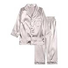 Barn pyjamas flickor lång, barn pyjamas flickor set bekväma siden nattkläder satin barn pojke pyjamas button-down pyjamas lounge set knappslå pyjamas tvådelad, rosguld, 140