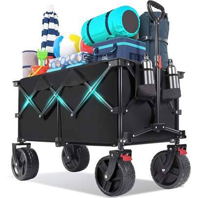 Vikbar vagn, 80L kapacitet, 100kg belastningskapacitet, lättviktsdesign, reducerad vikt, utrustad med terränghjul med bromsar, bättre manövrerbarhet,