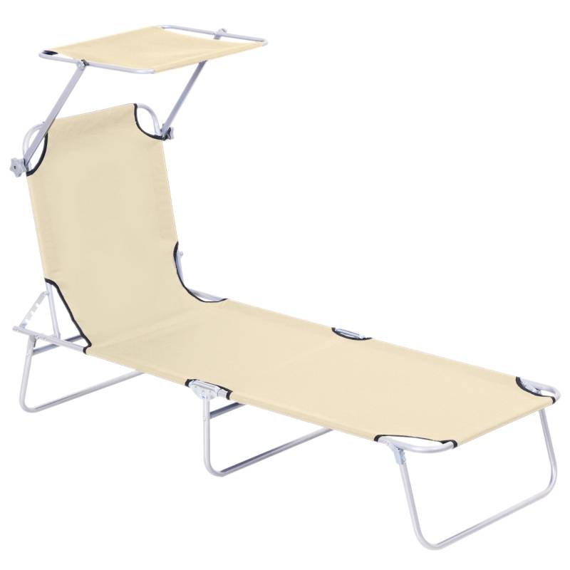 Solsäng med solskydd hopfällbar 187x58x36 cm beige