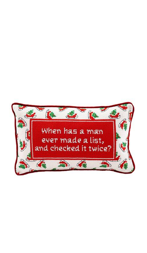 Furbish Studio KISSEN CHECK IT TWICE NEEDLEPOINT PILLOW in White,Red.